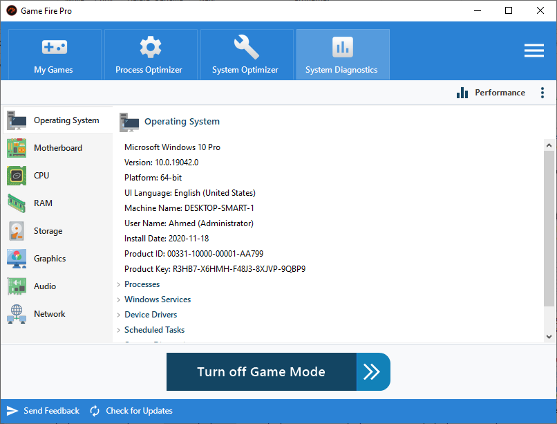 Game Fire - System Diagnostics