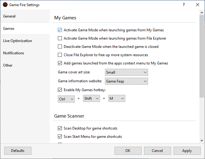 Game Fire Settings - My Games